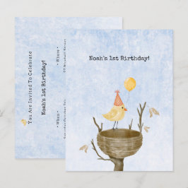 Cute Yellow Baby Bird With Balloon Invitation Postkarte