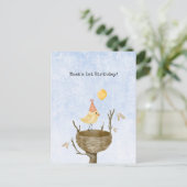 Cute Yellow Baby Bird With Balloon Invitation Postkarte (Stehend Vorderseite)