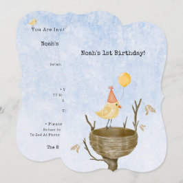 Cute Yellow Bird With Balloon Birthday Invitation Einladung