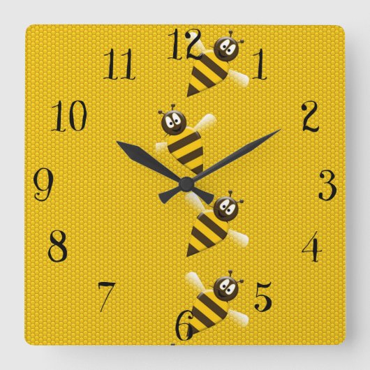 Cute Yellow Brown Abstract Honey Bees Pattern Quadratische Wanduhr (Vorderseite)
