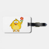 Cute Yellow Cartoon Chick with Flower Gepäckanhänger (Rückseite horizontal)