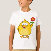 Cute Yellow Cartoon Chick with Flower T-Shirt (Vorderseite)