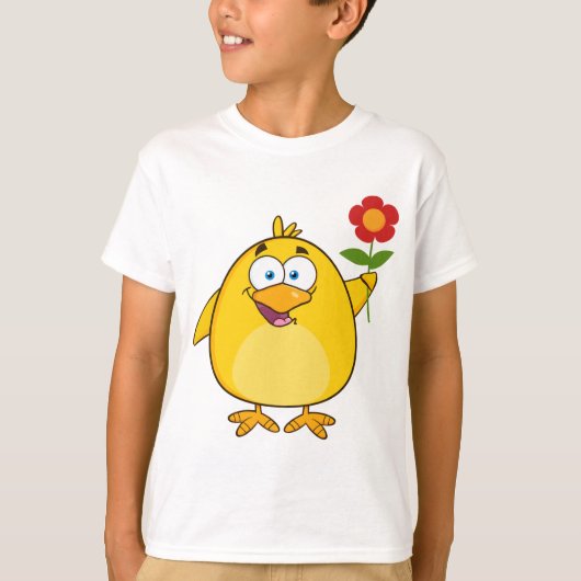 Cute Yellow Cartoon Chick with Flower T-Shirt (Vorderseite)