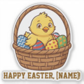 Cute Yellow Chick in Easter Basket Personalized St Aufkleber (Vorderseite)