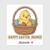 Cute Yellow Chick in Easter Basket Personalized St Aufkleber (Blatt)