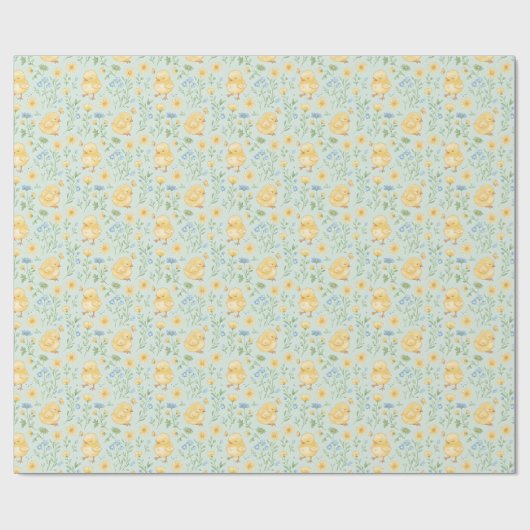 Cute Yellow Chicks and Flowers Pattern Geschenkpapier (Flach)