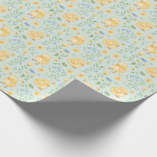 Cute Yellow Chicks and Flowers Pattern Geschenkpapier (Ecke)