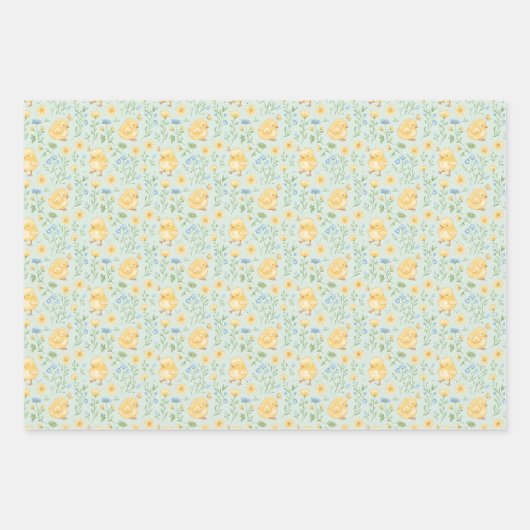 Cute Yellow Chicks and Flowers Pattern Geschenkpapier Set (Vorderseite 3)