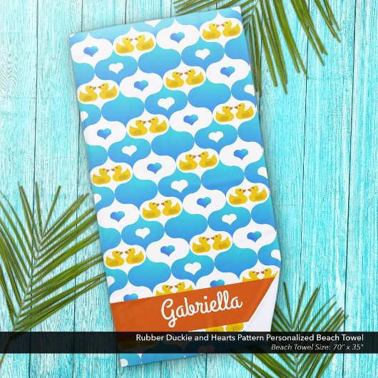 Cute Yellow Duck and Hearts Pattern Personalized Strandtuch