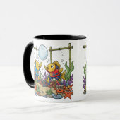 Cute Yellow Fish Playing Bubble Sports Ocean Kids Tasse (Vorderseite Links)