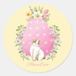Cute Yellow Floral Easter Cat Runder Aufkleber