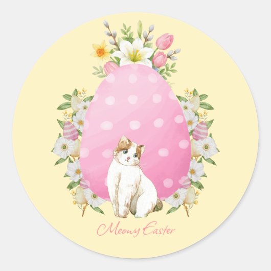 Cute Yellow Floral Easter Cat Runder Aufkleber (Vorderseite)