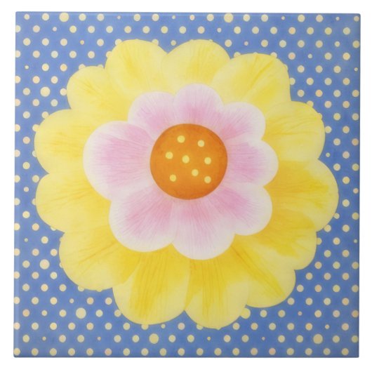 Cute Yellow Flower on Blue Decorative Tile Fliese (Vorderseite)