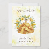 Cute Yellow Gown Garland Spanish Photo Mis XV Einladung (Vorderseite)