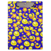 Cute Yellow Happy Faces & Stars Moon Clipboard Klemmbrett (Vorderseite)