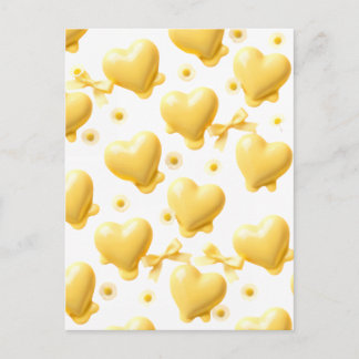 Cute Yellow Hearts Postcard - Sweet Candy Love Not Postkarte