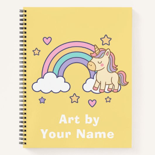Cute Yellow Rainbow Unicorn Sketch Notizblock (Vorderseite)