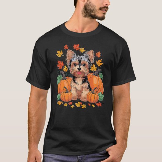 Cute Yorkie Dog Thanksgiving Pumpkin Fall Funny T-Shirt (Vorderseite)