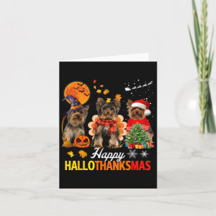 Cute Yorkie Happy Hallothanksmas Halloween Thanksg Karte