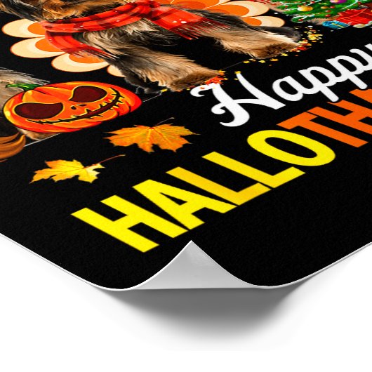 Cute Yorkie Happy Hallothanksmas Halloween Thanksg Poster (Ecke)