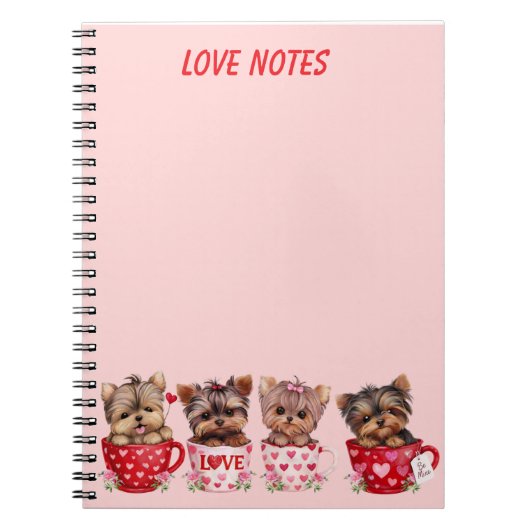 Cute Yorkie Teacup Valentine’s Day Notebook Notizblock (Vorderseite)