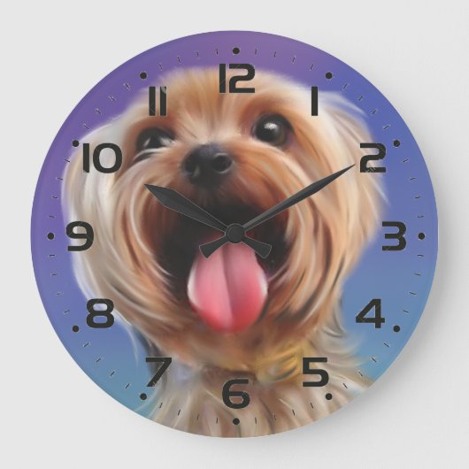 Cute Yorkshire terrier dog puppy digital painting Große Wanduhr (Vorderseite)