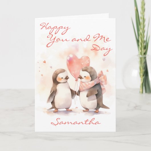 Cute You and Me Penguin Karte (Vorderseite)