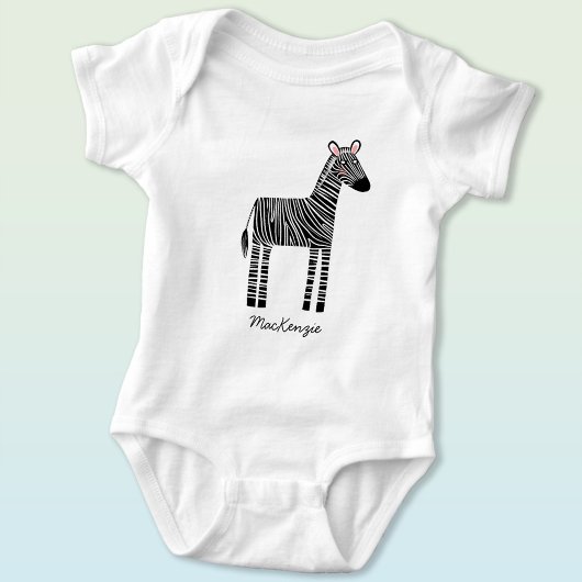 Cute Zebra Custom Name Personalized Baby Strampler