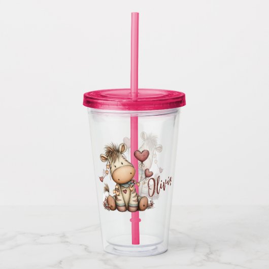 “Cute Zebra Holding Heart  Acryltrinkbecher (Vorderseite)