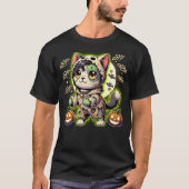 Cute Zombie Cat With Pumpkins - Halloween Horror K T-Shirt (Vorderseite)