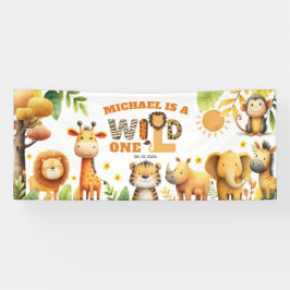 Cute ZOO Animals Safari WILD ONE 1st Birthday Banner