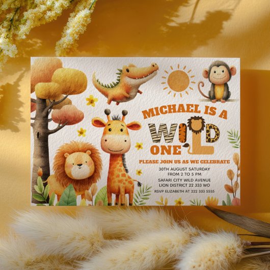 Cute ZOO Animals WILD ONE Safari 1st Birthday Einladung