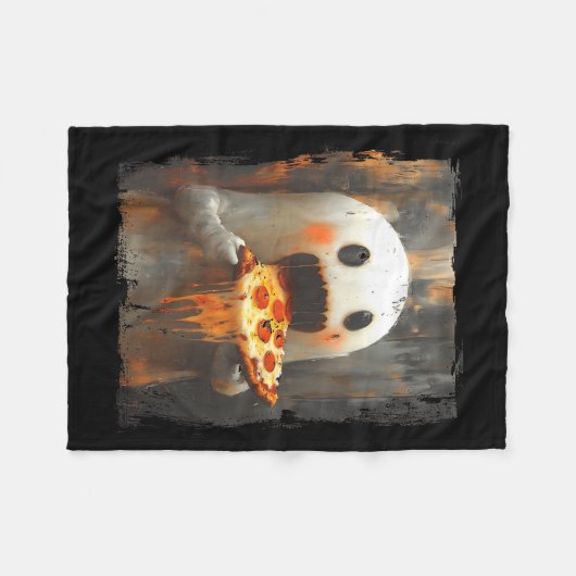 Cute Zza Ghost Eating Zza Funny Halloween Food Lov Fleecedecke (Vorderseite (Horizontal))