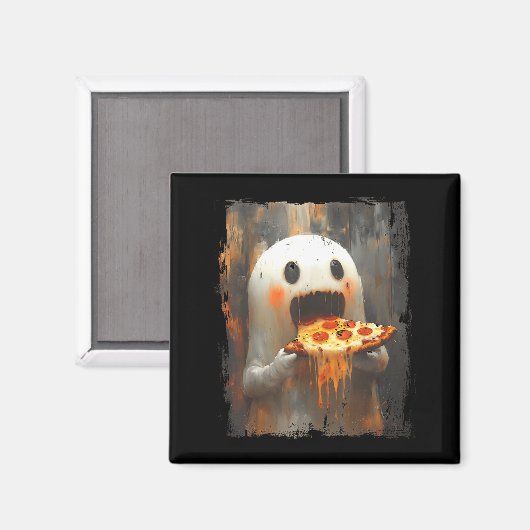 Cute Zza Ghost Eating Zza Funny Halloween Food Lov Magnet (Vorderseite/Rückseite)