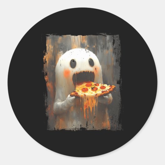 Cute Zza Ghost Eating Zza Funny Halloween Food Lov Runder Aufkleber (Vorderseite)