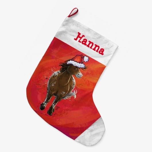 CuteAppaloosa Pferd in Weihnachtsmannmütze auf Rot Großer Weihnachtsstrumpf (Vorderansicht (hängend))
