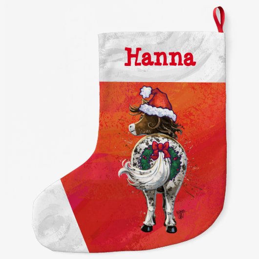 CuteAppaloosa Pferd in Weihnachtsmannmütze auf Rot Großer Weihnachtsstrumpf (Rückseite)