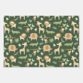 CuteJungle Tiere im dunkelgrünen Hintergrund Geschenkpapier Set (Vorderseite 2)