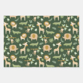 CuteJungle Tiere im dunkelgrünen Hintergrund Geschenkpapier Set (Vorderseite)