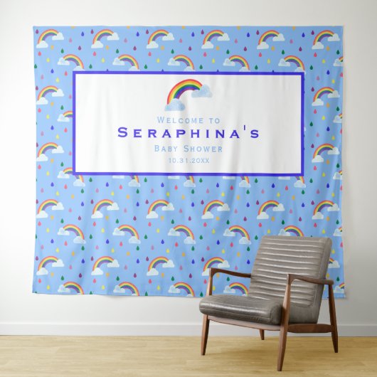 CuteRainbow Raindrops Muster Babydusche Hintergrun Wandteppich (Beispiel (Horizontal))