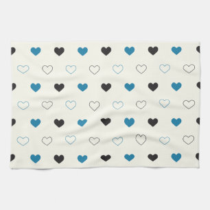 Cutes einfaches Herz-Muster blau schwarz creme Geschirrtuch