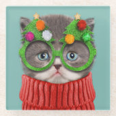 Cutest Baby Animals | Cat Christmas Sweater Glasuntersetzer (Vorderseite)