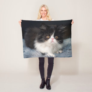Cutest Baby Animals Fluffy B&W Kitten Fleecedecke