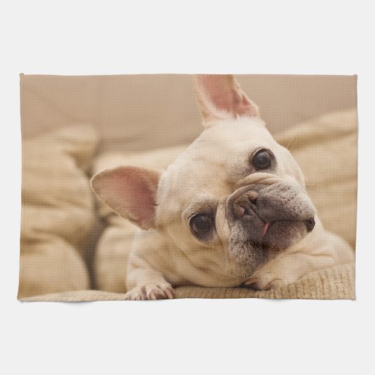 Cutest Baby Animals | French Bulldog Head Tilt Geschirrtuch (Horizontal)