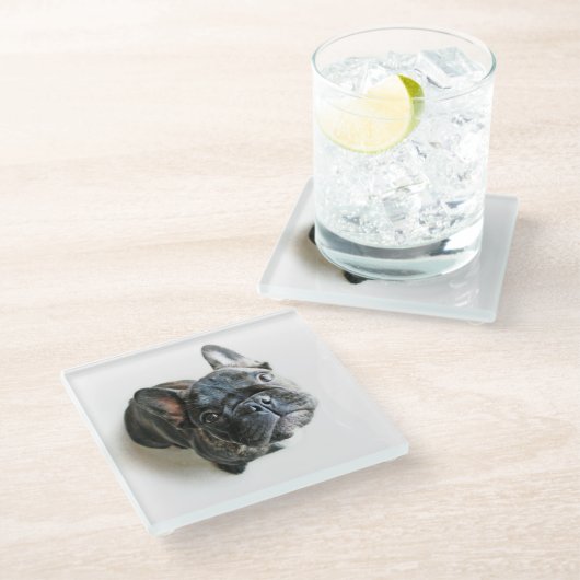 Cutest Baby Animals | French Bulldog Look Up Glasuntersetzer (Schrägansicht)