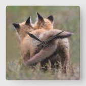 Cutest Baby Animals | Red Fox Kits Locking Tails Quadratische Wanduhr (Vorderseite)