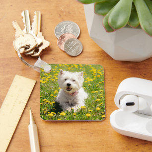 Cutest Baby Animals   Westie Dog in Dandelions Schlüsselanhänger