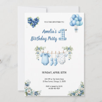 CUTEST BLUE BIRTHDAY PARTY Invitation Einladung