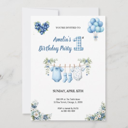 CUTEST BLUE BIRTHDAY PARTY Invitation Einladung (Vorderseite)
