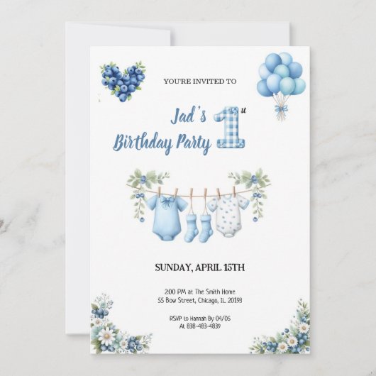 CUTEST BLUE BIRTHDAY PARTY Invitation Einladung (Vorderseite)